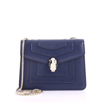 Bvlgari Serpenti Forever Shoulder Bag Leather Small Blue 3661801