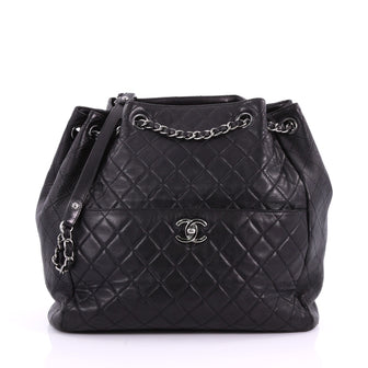 Drawstring CC Lock Bucket Bag Quilted Lambskin Medium