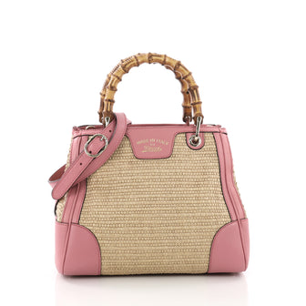 Gucci Bamboo Shopper Tote Straw Small - Designer Handbag Pink 3662406
