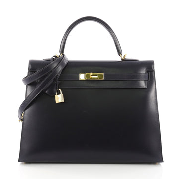 Hermes Kelly Handbag Blue Box Calf with Gold Hardware 35 3662705