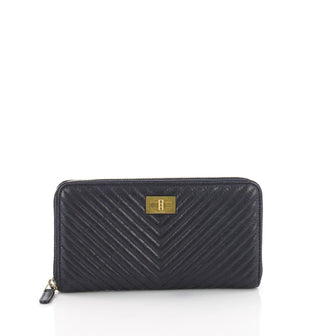 Chanel Mademoiselle Zip Around Wallet Chevron Lambskin Blue 3662723