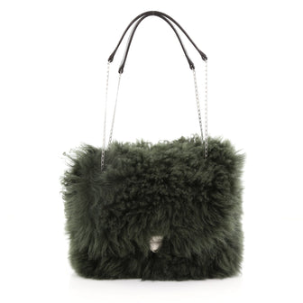 Celine Chain Flap Bag Shearling Small - Designer Handbag Green 3662731
