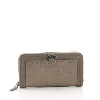 Chanel Boy Zip Around Wallet Lizard Long Neutral 3662742