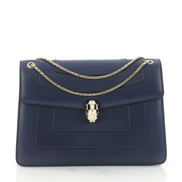 Bvlgari Serpenti Forever Shoulder Bag Leather Medium Blue 3662751