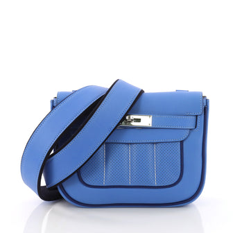 Hermes Berline Handbag Perforated Swift 21 Blue 3663014