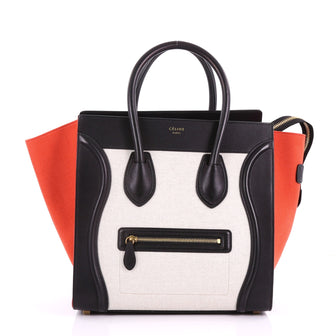 Celine Tricolor Luggage Handbag Canvas and Leather Mini Black 3663101
