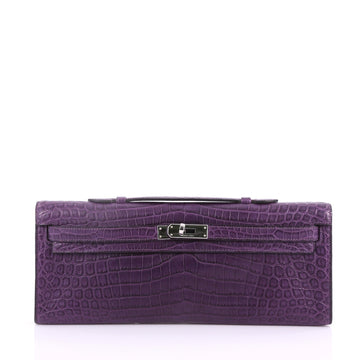 Hermes Kelly Cut Pochette Niloticus Crocodile Purple 3663801