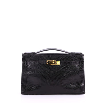 Hermes Kelly Pochette Lizard - Designer Handbag Black 3663802