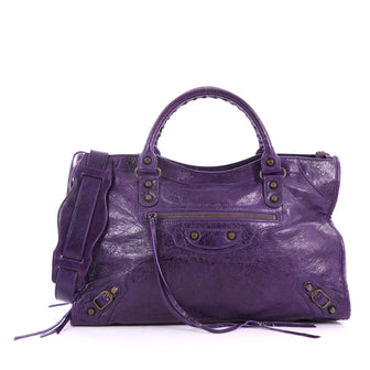 Balenciaga City Classic Studs Handbag Leather Medium Purple 3664101