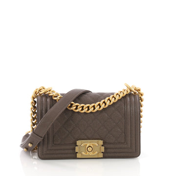 Chanel Boy Flap Bag Quilted Glazed Caviar Small Brown 36644/01