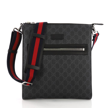 Gucci Web Strap Zip Messenger GG Coated Canvas Medium Black 3665301