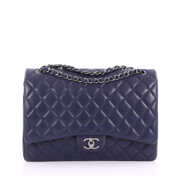 Chanel Classic Double Flap Bag Quilted Lambskin Maxi  Blue 36659/01