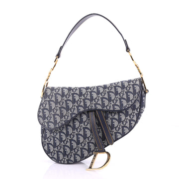 Christian Dior Vintage Saddle Handbag Diorissimo Canvas Medium Blue 3665904