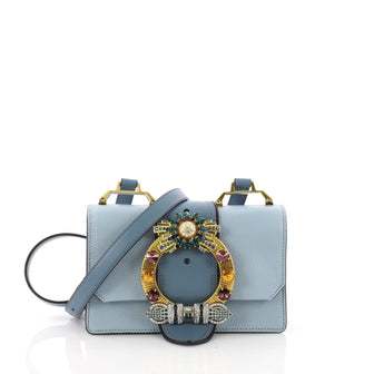 Miu Miu Madras Crystal Buckle Shoulder Bag Leather Small Blue 3666901