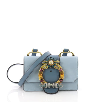 Miu Miu Madras Crystal Buckle Shoulder Bag Leather Small Blue 3666901