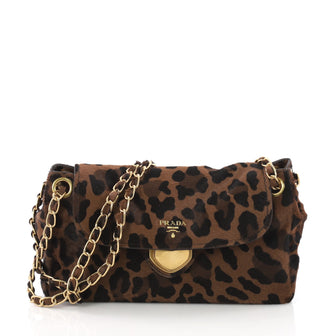 Prada Push Lock Flap Chain Bag Cavallino Calf Hair Brown 3668201