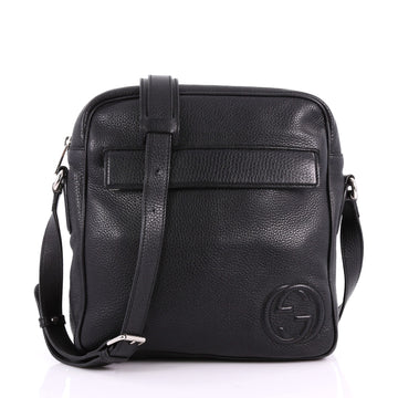 Gucci Soho Front Pocket Messenger Bag Leather Medium Black 3668633