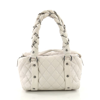 Chanel Lady Braid Bowler Bag Quilted Distressed Lambskin Gray 3668702