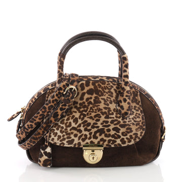Salvatore Ferragamo Fiamma Satchel Suede and Calf Hair Large Brown 3669201
