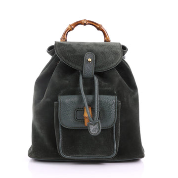 Gucci Vintage Bamboo Backpack Suede Mini Green 3669309