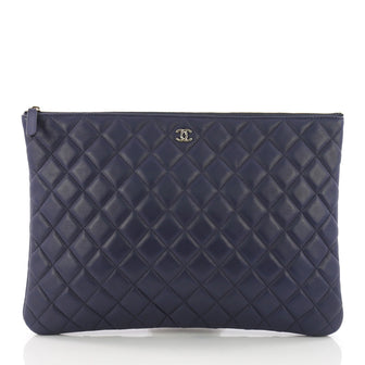 Chanel O Case Clutch Quilted Lambskin Large Blue 3669401
