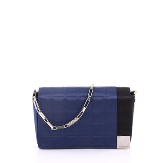 Chanel Chocolate Bar Chain Shoulder Bag Quilted Satin Small  Blue 36694/18