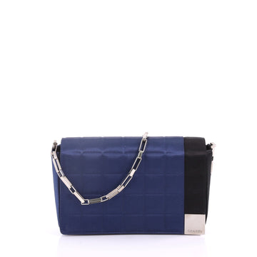 Chanel Chocolate Bar Chain Shoulder Bag Quilted Satin Small  Blue 36694/18