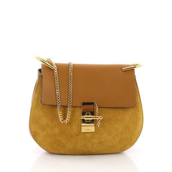 Chloe Drew Crossbody Bag Leather and Suede Small Yellow 3669420