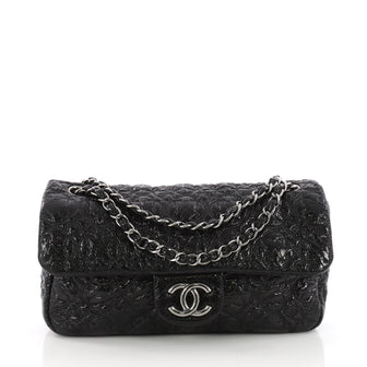 Chanel Graphic Edge Flap Bag Quilted Patent Vinyl Medium Black 3669438