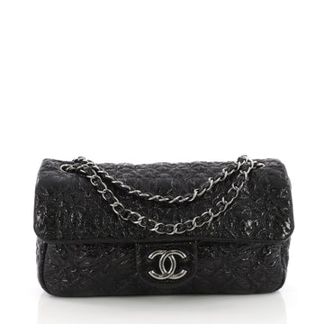 Chanel Graphic Edge Flap Bag Quilted Patent Vinyl Medium Black 3669438