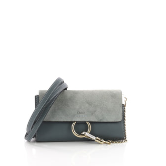 Chloe Faye Shoulder Bag Leather and Suede Mini Blue 3669464