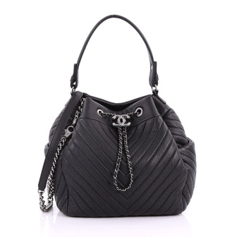 Chanel Boyish Drawstring Bag Chevron Sheepskin Small Black 36694/68