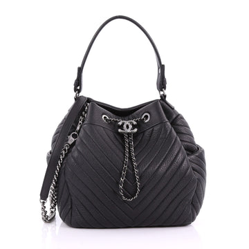 Chanel Boyish Drawstring Bag Chevron Sheepskin Small Black 36694/68