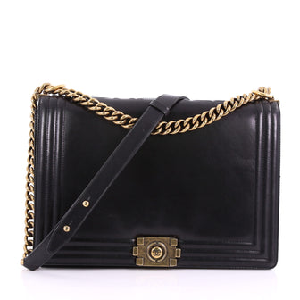 Chanel Reverso Boy Flap Bag Glazed Calfskin Large Black 3669479