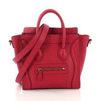 Celine Luggage Handbag Grainy Leather Nano Red 3669493