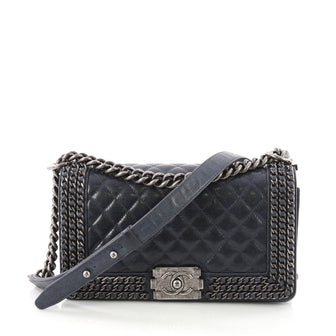 Chanel Chained Boy Flap Bag Quilted Glazed Calfskin Old Blue 3669601