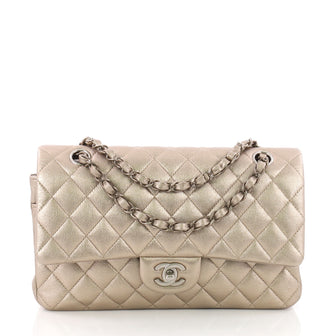 Chanel Classic Double Flap Bag Quilted Lambskin Medium Silver 3669801