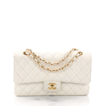 Chanel Vintage Classic Double Flap Bag Quilted Caviar Medium White 3670801