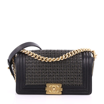 Chanel Boy Flap Bag Braided Sheepskin Old Medium Black 3671101