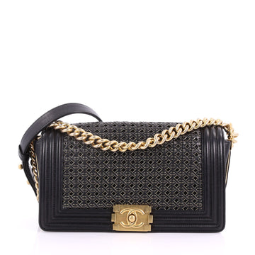 Chanel Boy Flap Bag Braided Sheepskin Old Medium Black 3671101