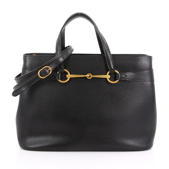 Gucci Bright Bit Convertible Tote Leather Medium Black 3671519