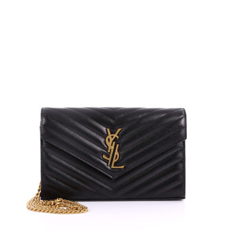 Saint Laurent Classic Monogram Wallet on Chain Matelasse Chevron Leather Medium Black 3671525