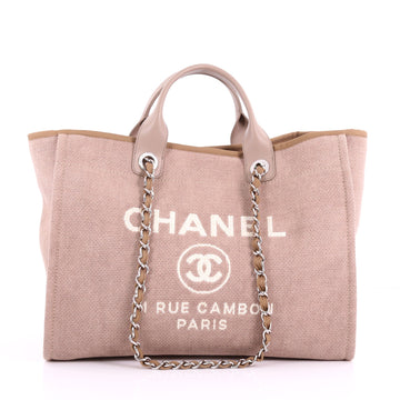 Chanel Deauville Chain Tote Canvas Large - Designer Handbag Neutral 3671702