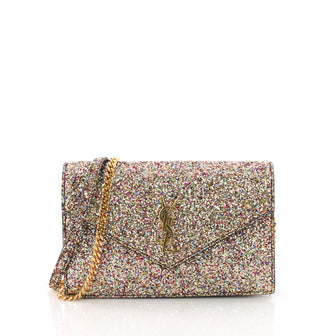 Saint Laurent Classic Monogram Wallet on Chain Glitter 3672003