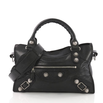 Balenciaga City Giant Studs Handbag Leather Medium Black 3672304