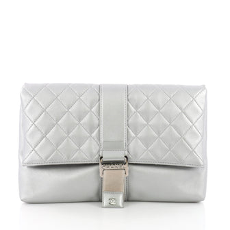 Chanel Grip Clutch Quilted Lambskin - Designer Handbag Silver 3674407