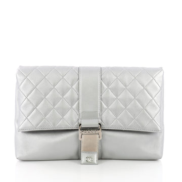 Chanel Grip Clutch Quilted Lambskin - Designer Handbag Silver 3674407