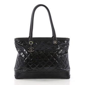 Chanel CC Charm Zip Tote Quilted Coated Canvas Medium Black 3674444