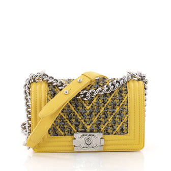 Chanel Boy Flap Bag Chevron Lambskin and Tweed Small Yellow 3674603