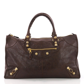Balenciaga Work Giant Studs Handbag Leather Brown 3674803